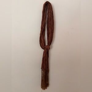 Brown Crinkled Scarf with Fringe